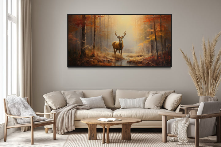 Deer In Autumn Forest Extra Large Framed Canvas Wall Art