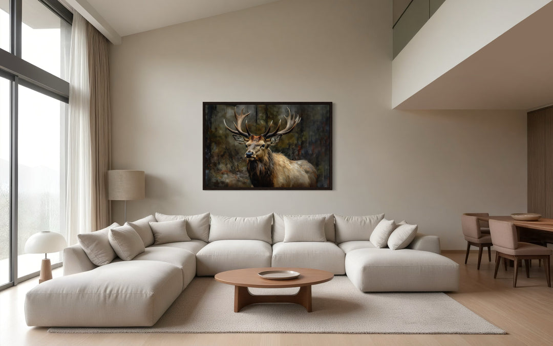 Deer In The Forest Framed Canvas Wall Art For Cabin Decor