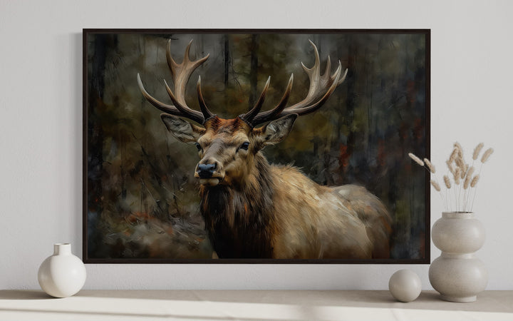 Deer In The Forest Framed Canvas Wall Art For Cabin Decor