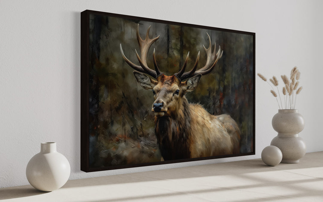 Deer In The Forest Framed Canvas Wall Art For Cabin Decor