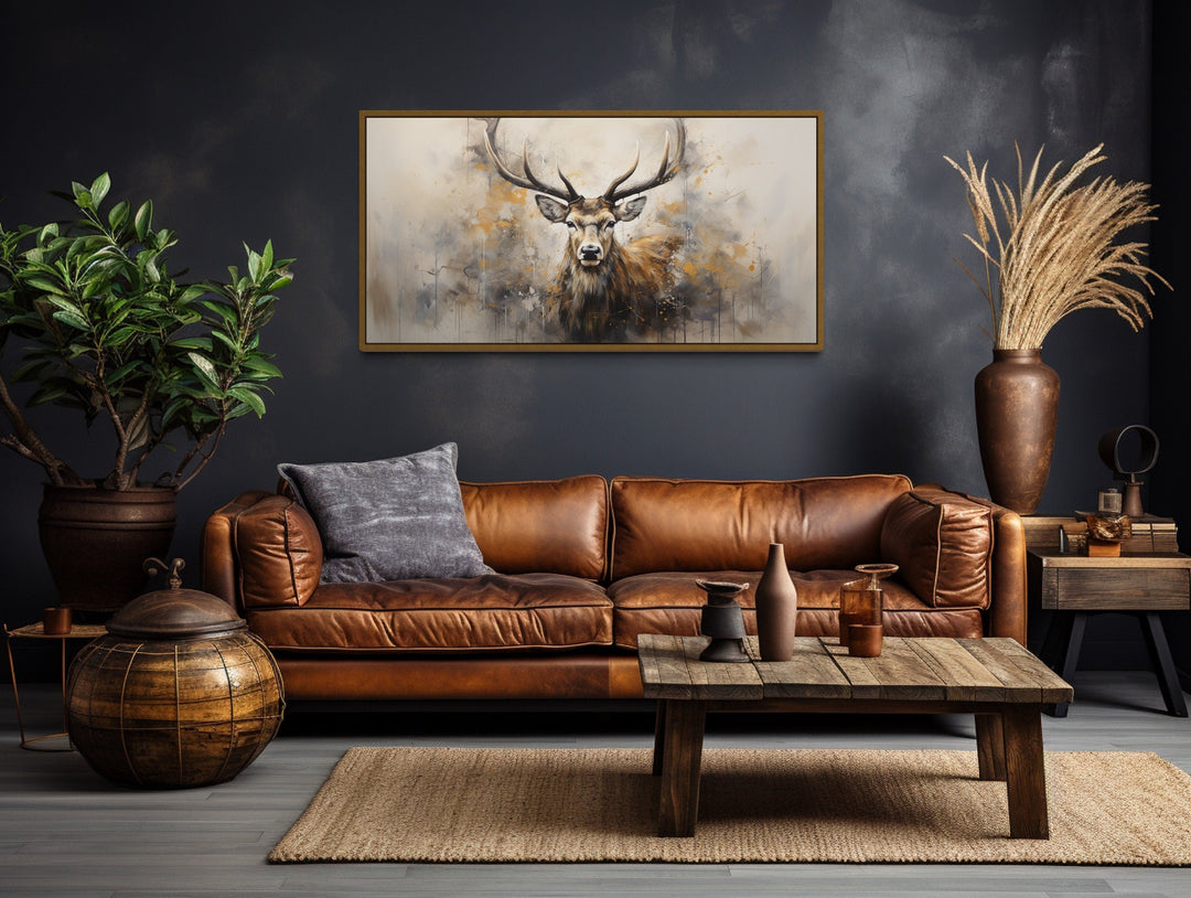 Deer Wall Art – Extra Large Framed Canvas | Rustic Wildlife Canvas Print