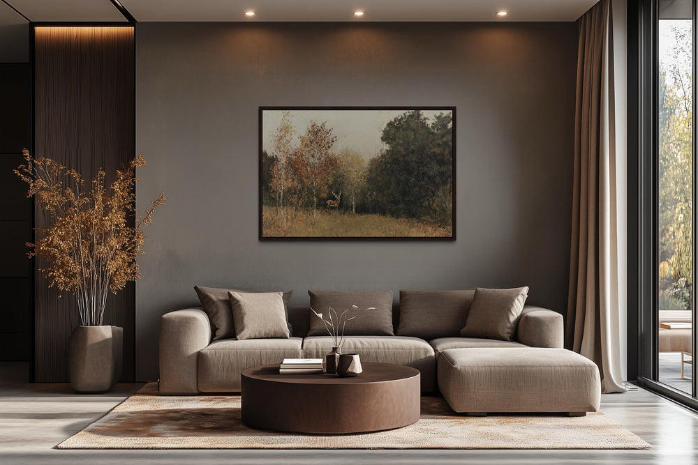 Deer in Autumn Forest Antique Style Canvas Wall Art