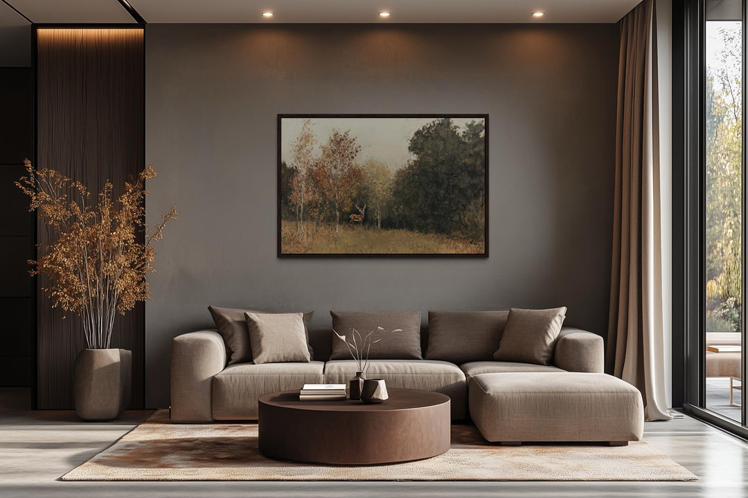 Deer in Autumn Forest Antique Style Canvas Wall Art
