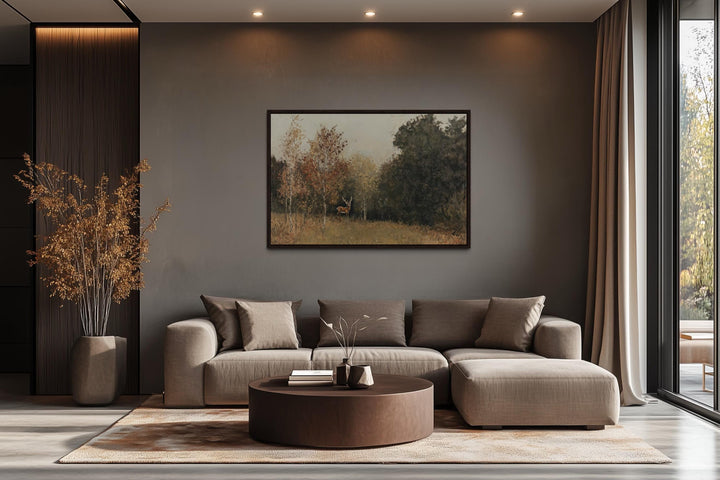 Deer in Autumn Forest Antique Style Canvas Wall Art