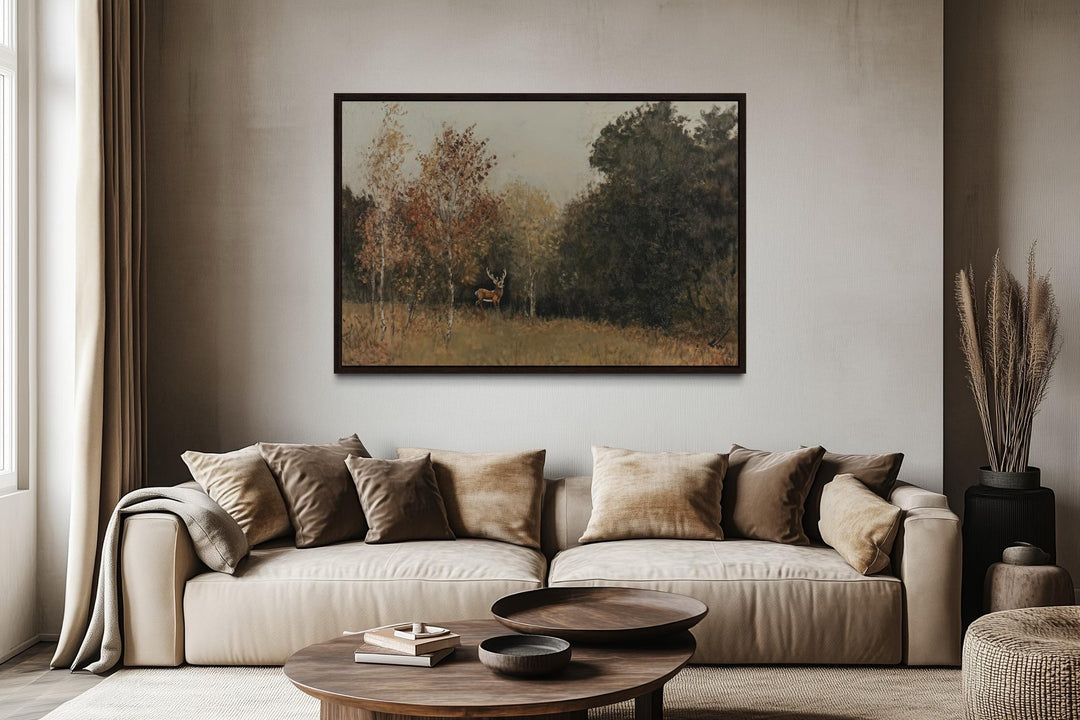 Deer in Autumn Forest Antique Style Canvas Wall Art