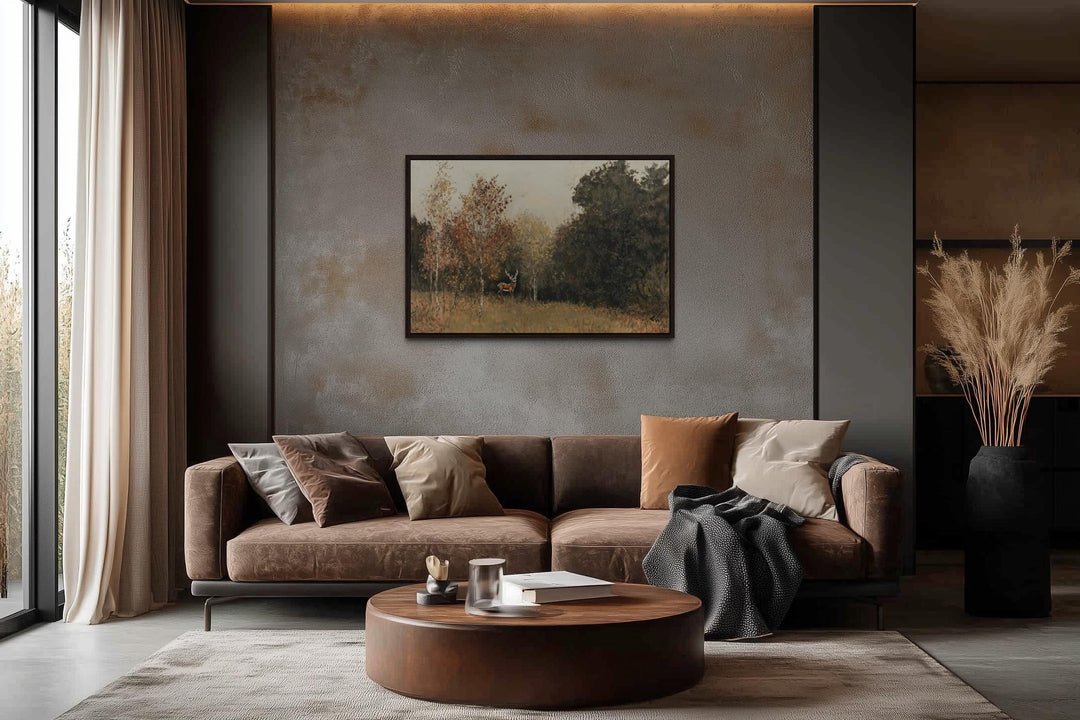 Deer in Autumn Forest Antique Style Canvas Wall Art