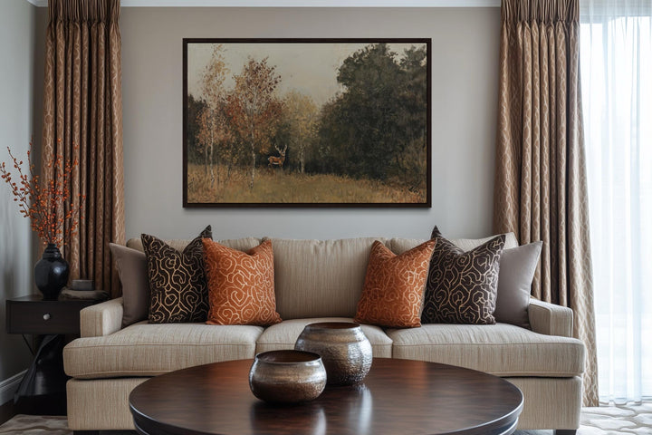 Deer in Autumn Forest Antique Style Canvas Wall Art