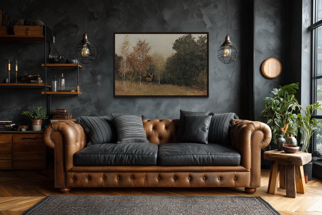 Deer in Autumn Forest Antique Style Canvas Wall Art