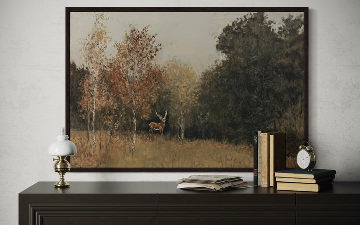 Deer in Autumn Forest Antique Style Canvas Wall Art