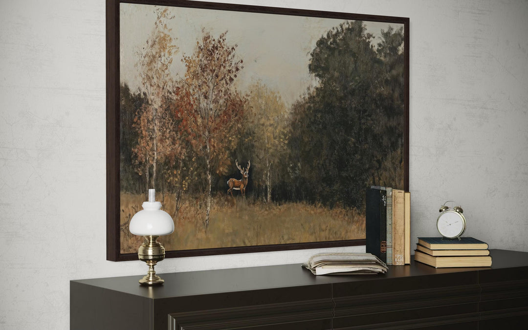 Deer in Autumn Forest Antique Style Canvas Wall Art