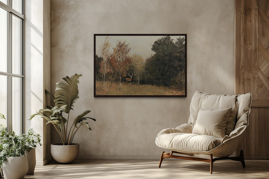 Deer in Autumn Forest Antique Style Canvas Wall Art