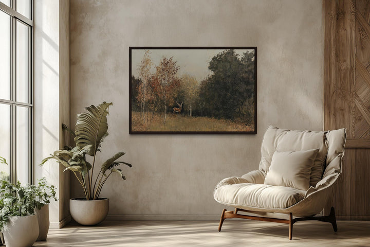 Deer in Autumn Forest Antique Style Canvas Wall Art