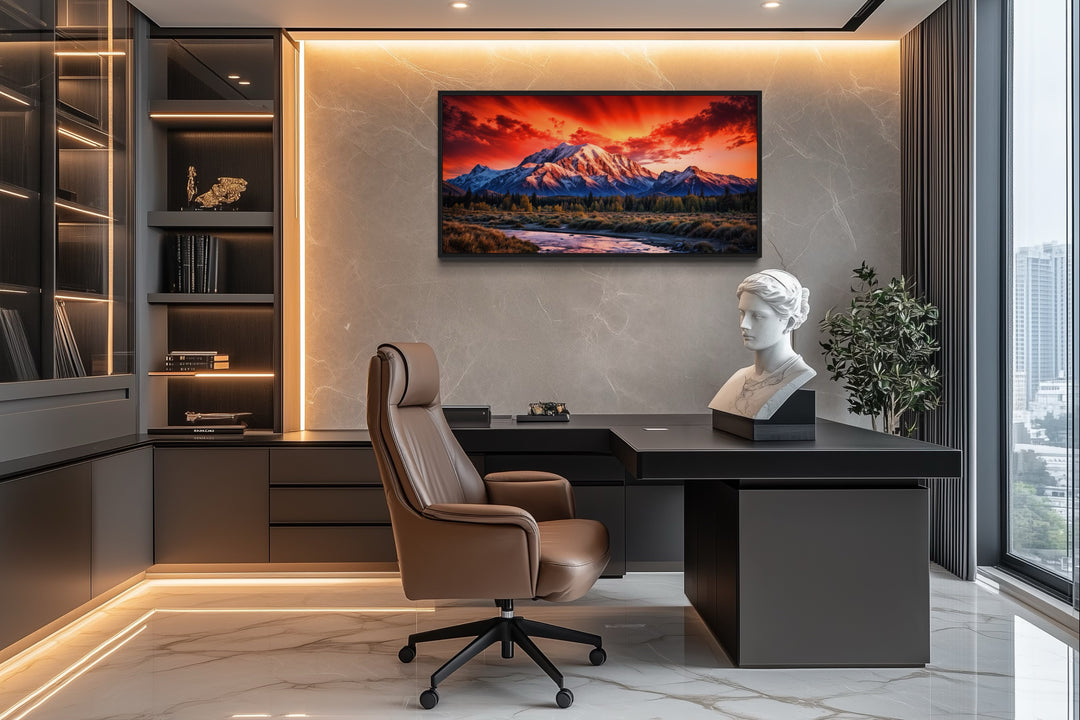 Denali National Park Wall Art – Framed Sunset Canvas | Mountain Landscape Decor