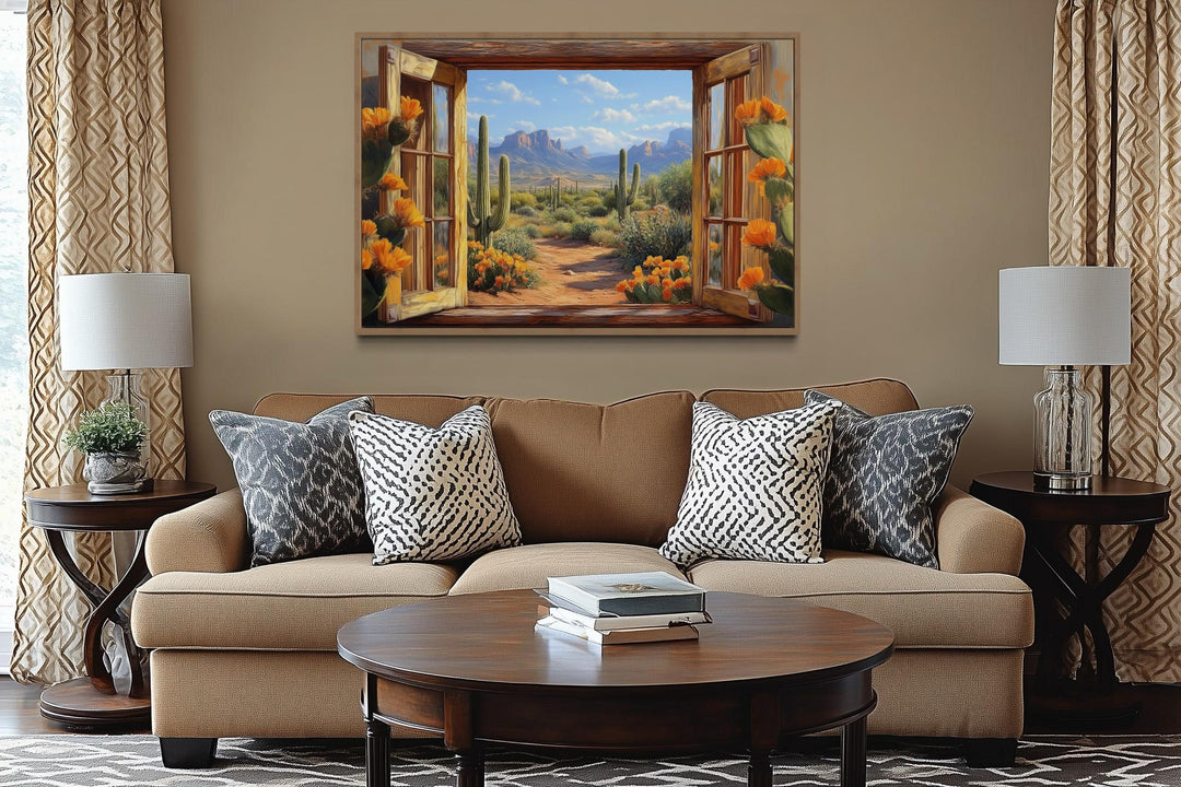 Desert Cactus Window View Canvas Wall Art