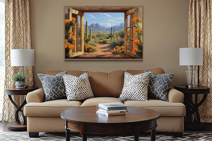 Desert Cactus Window View Canvas Wall Art