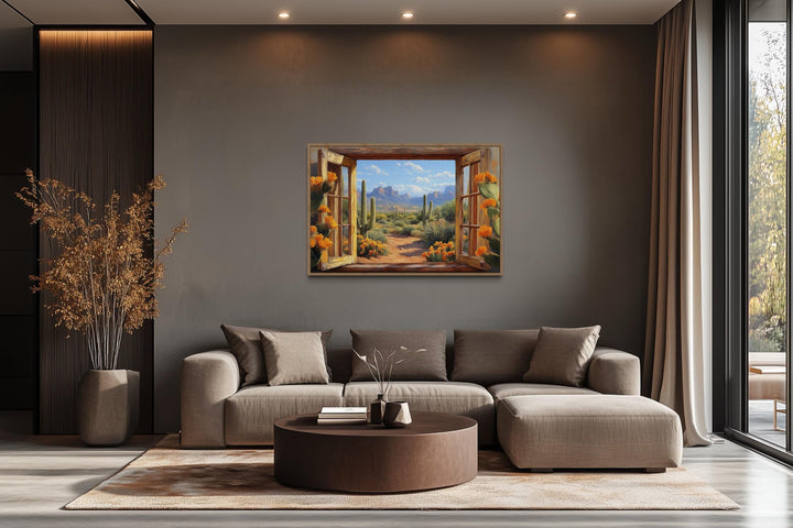 Desert Cactus Window View Canvas Wall Art