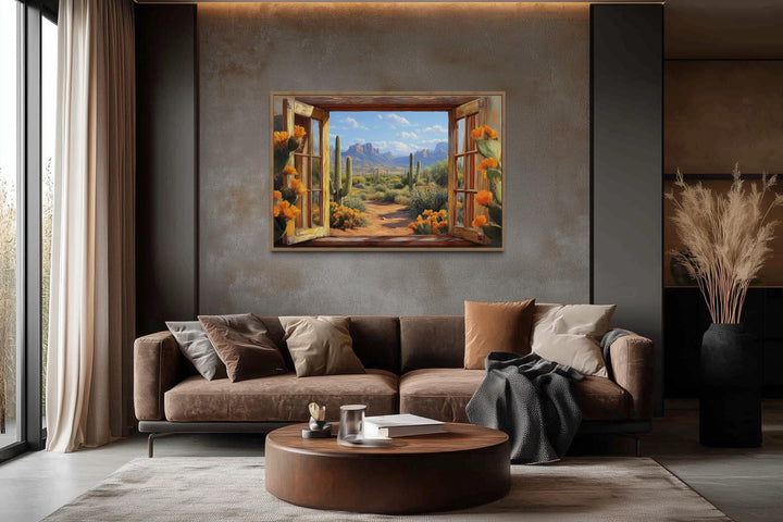 Desert Cactus Window View Canvas Wall Art