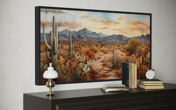Desert Landscape Wall Art – Southwestern Canvas Print | Rustic Framed Cactus Artwork