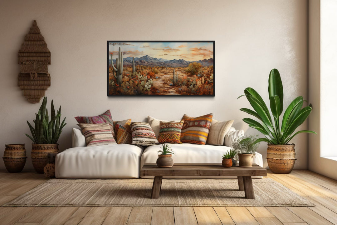 Desert Landscape Wall Art – Southwestern Canvas Print | Rustic Framed Cactus Artwork