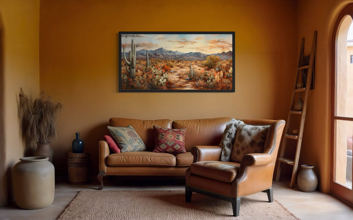 Desert Landscape Wall Art – Southwestern Canvas Print | Rustic Framed Cactus Artwork