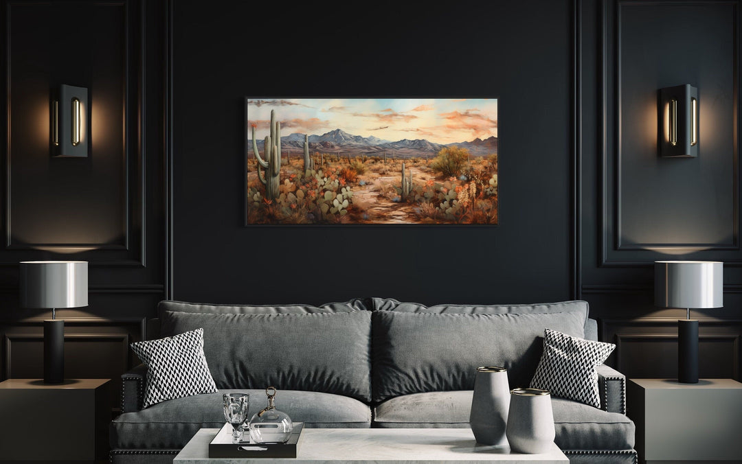 Desert Landscape With Cacti Southwestern Framed Canvas Wall Art