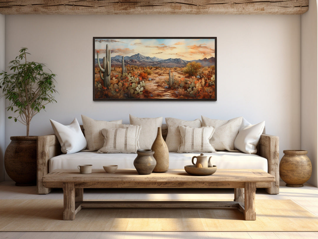 Desert Landscape With Cacti Southwestern Framed Canvas Wall Art