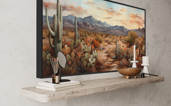 Desert Landscape With Cacti Southwestern Framed Canvas Wall Art