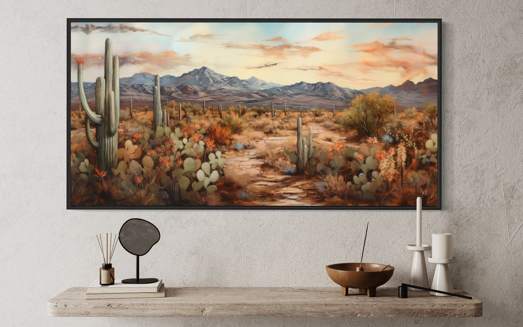 Desert Landscape With Cacti Southwestern Framed Canvas Wall Art