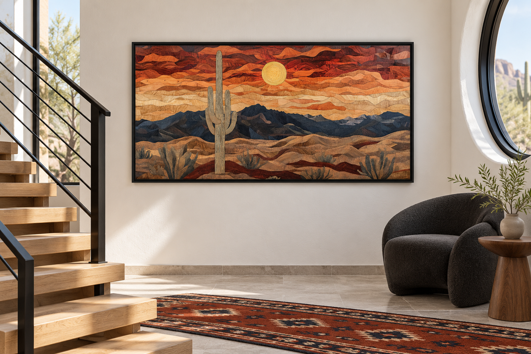 Rustic Wood Style Desert Framed Canvas Wall Art