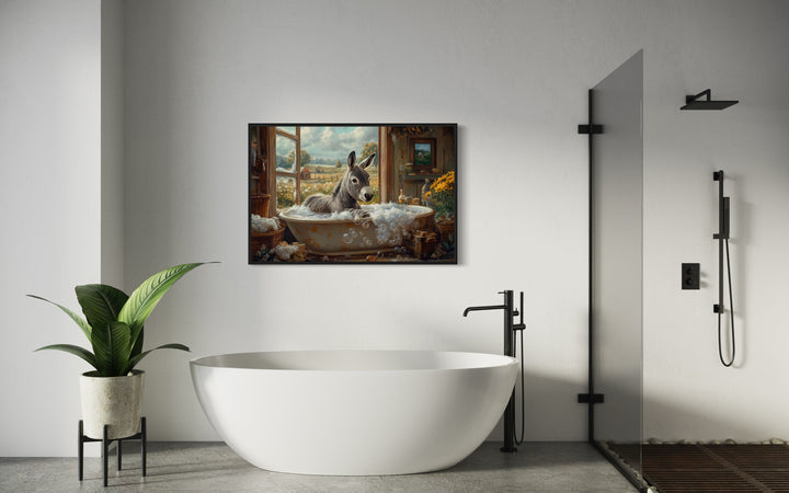 Donkey in a Bathtub Framed Canvas Wall Art