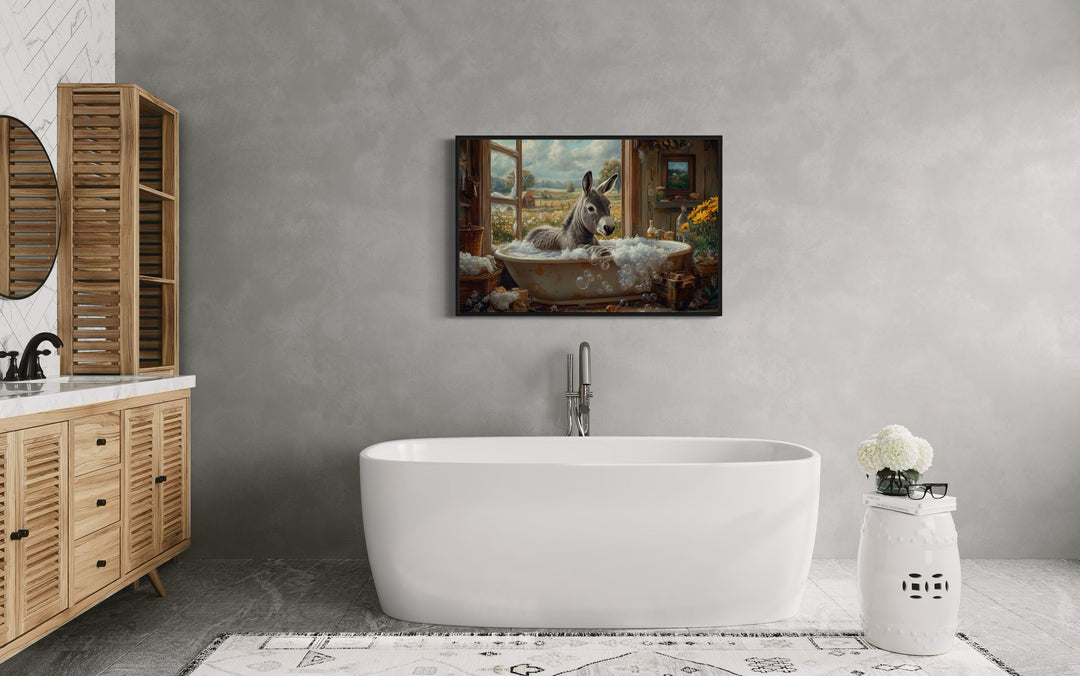 Donkey in a Bathtub Framed Canvas Wall Art