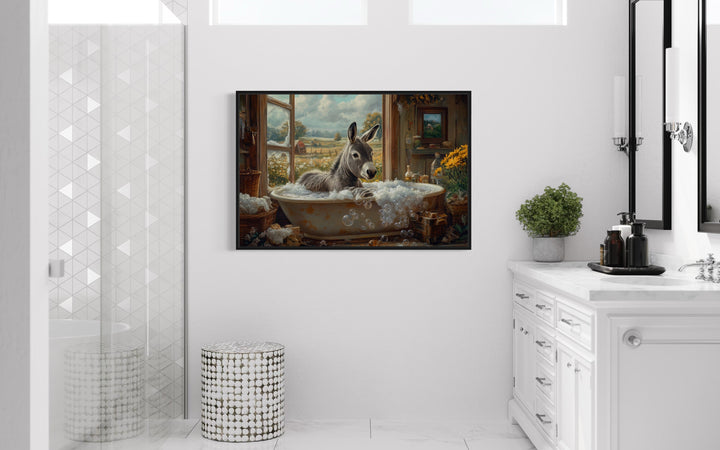 Donkey in a Bathtub Framed Canvas Wall Art