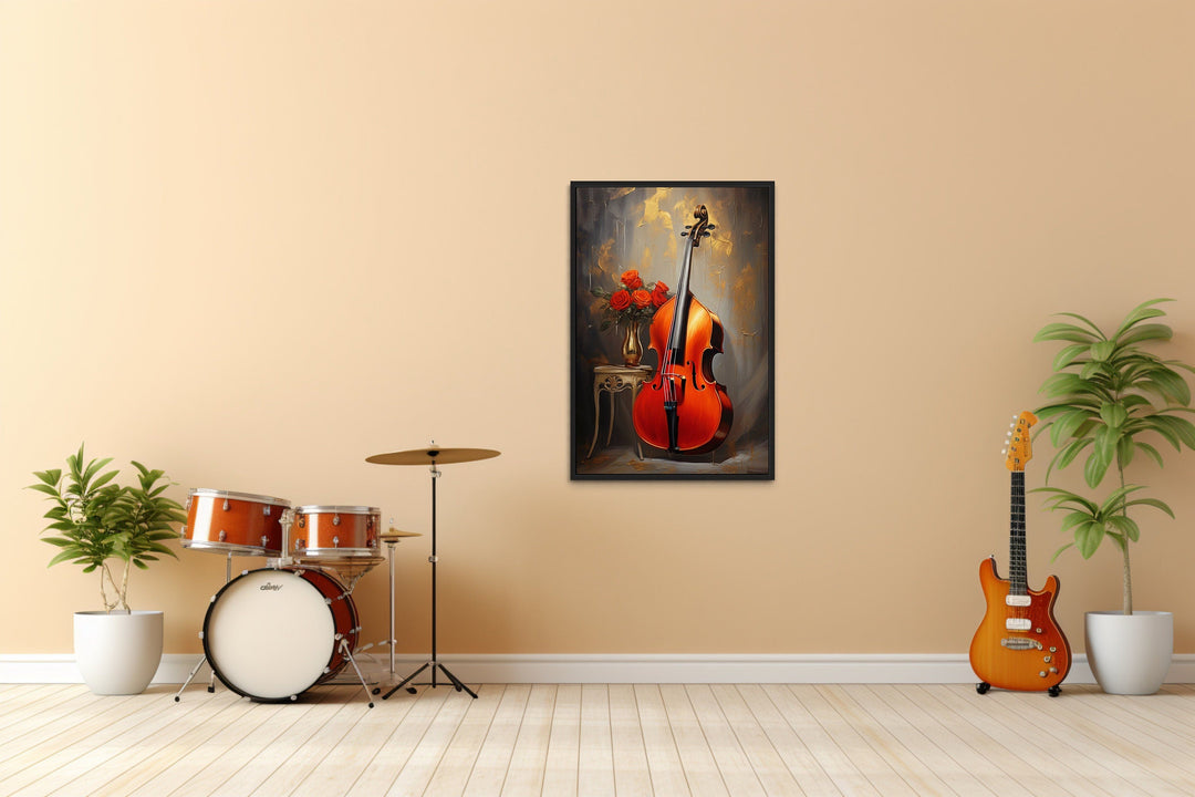 Double Bass Framed Canvas Wall Art