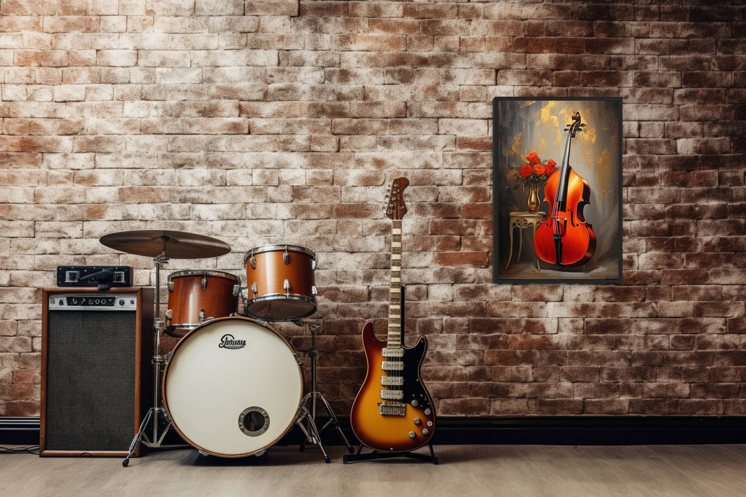 Double Bass Framed Canvas Wall Art