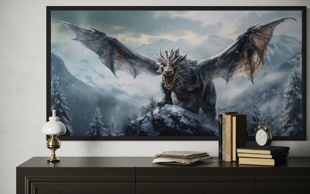 Dragon Canvas Wall Art – Framed Fantasy Painting for Game Room Decor