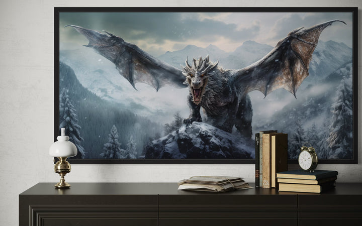 Dragon Canvas Wall Art – Framed Fantasy Painting for Game Room Decor