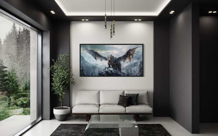 Dragon Canvas Wall Art – Framed Fantasy Painting for Game Room Decor
