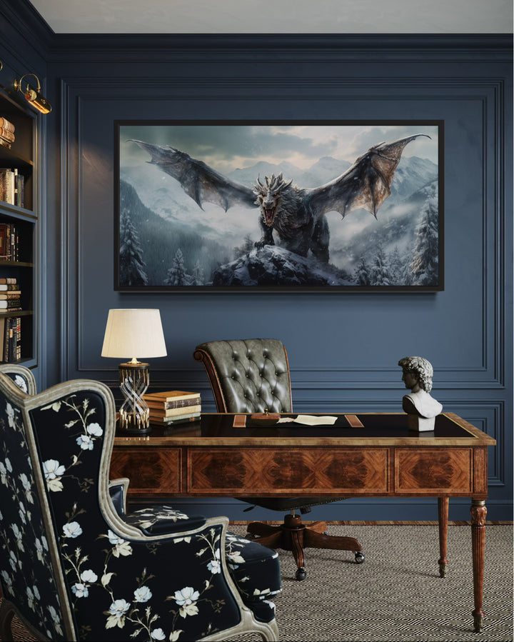 Dragon Canvas Wall Art – Framed Fantasy Painting for Game Room Decor