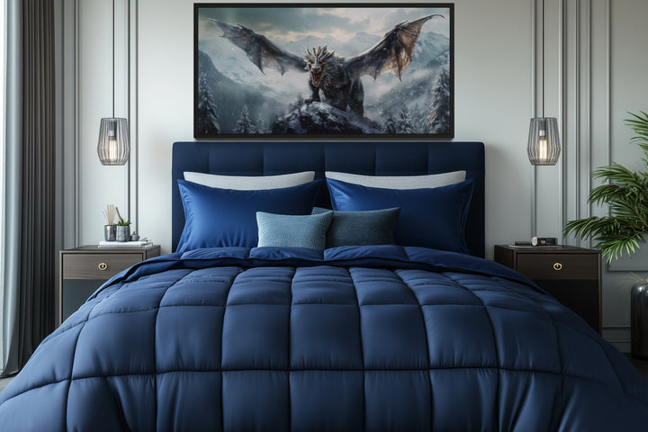 Dragon Canvas Wall Art – Framed Fantasy Painting for Game Room Decor