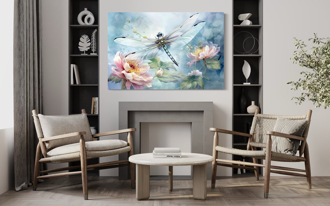 Dragonfly On Flower Shabby Chic Watercolor Wall Art