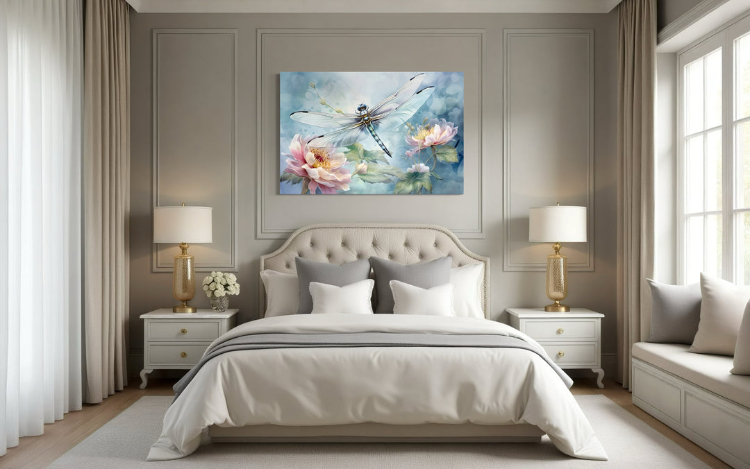 Dragonfly On Flower Shabby Chic Watercolor Wall Art