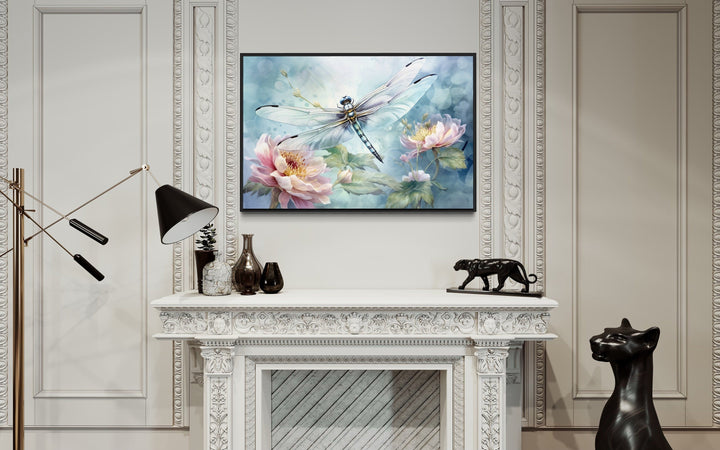 Dragonfly On Flower Shabby Chic Watercolor Wall Art