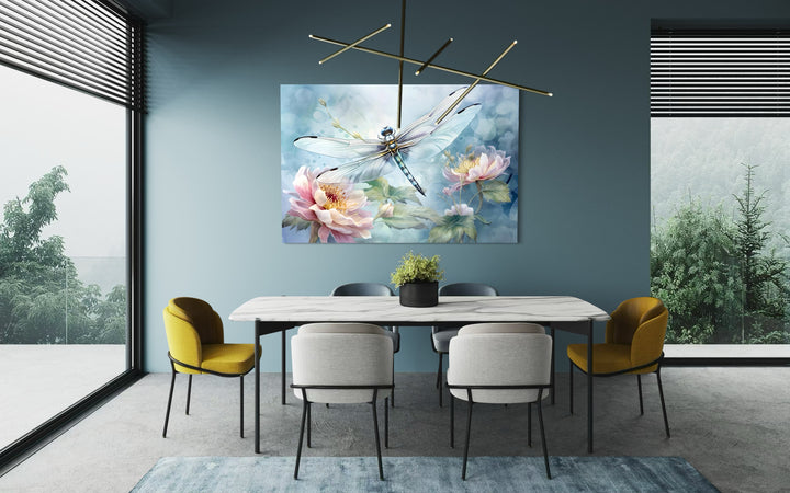 Dragonfly On Flower Shabby Chic Watercolor Wall Art