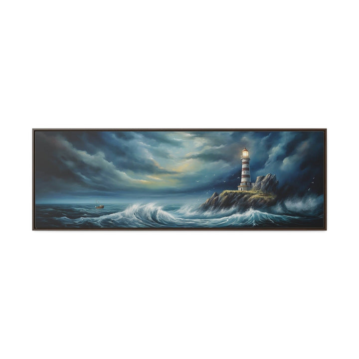 Dramatic Lighthouse In Stormy Ocean Long Horizontal Wall Art