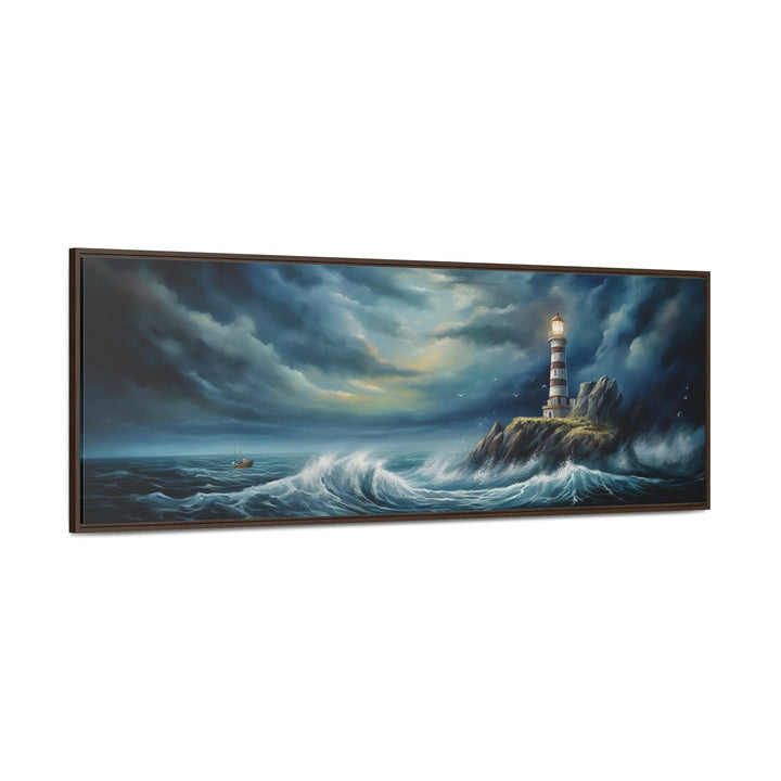 Dramatic Lighthouse In Stormy Ocean Long Horizontal Wall Art