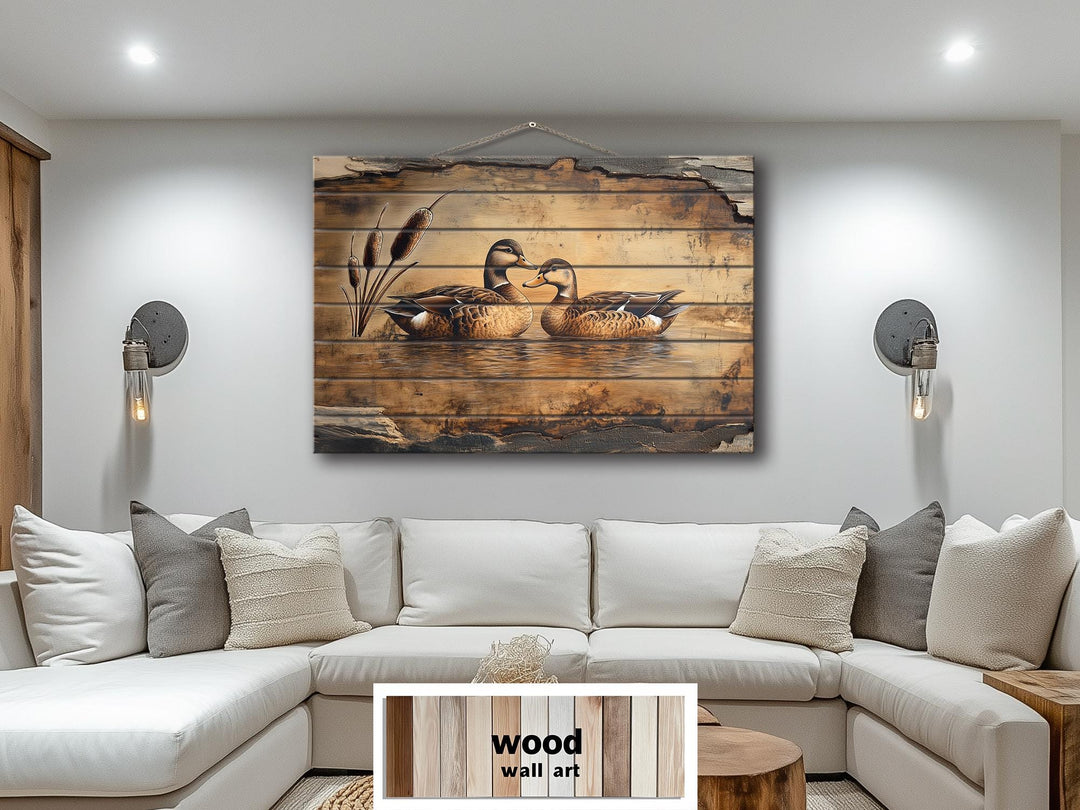 Ducks On Lake Rustic Wood Wall Art For Farmhouse Decor