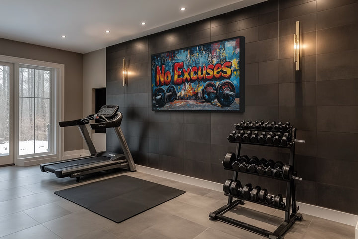 Dumbbells No Excuses Graffiti Painting Motivational Home Gym Wall Art