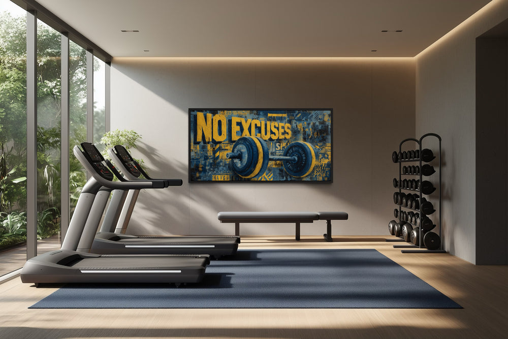 Dumbbells No Excuses Graffiti Painting Motivational Home Gym Wall Art