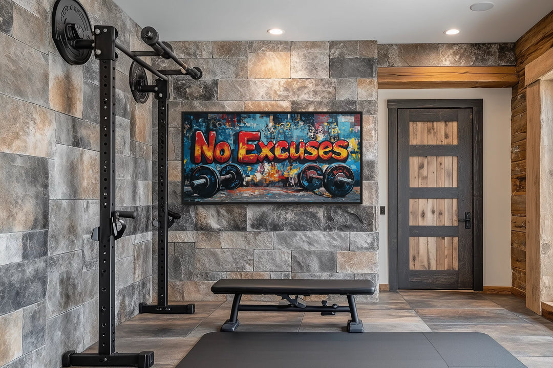 Dumbbells No Excuses Graffiti Painting Motivational Home Gym Wall Art