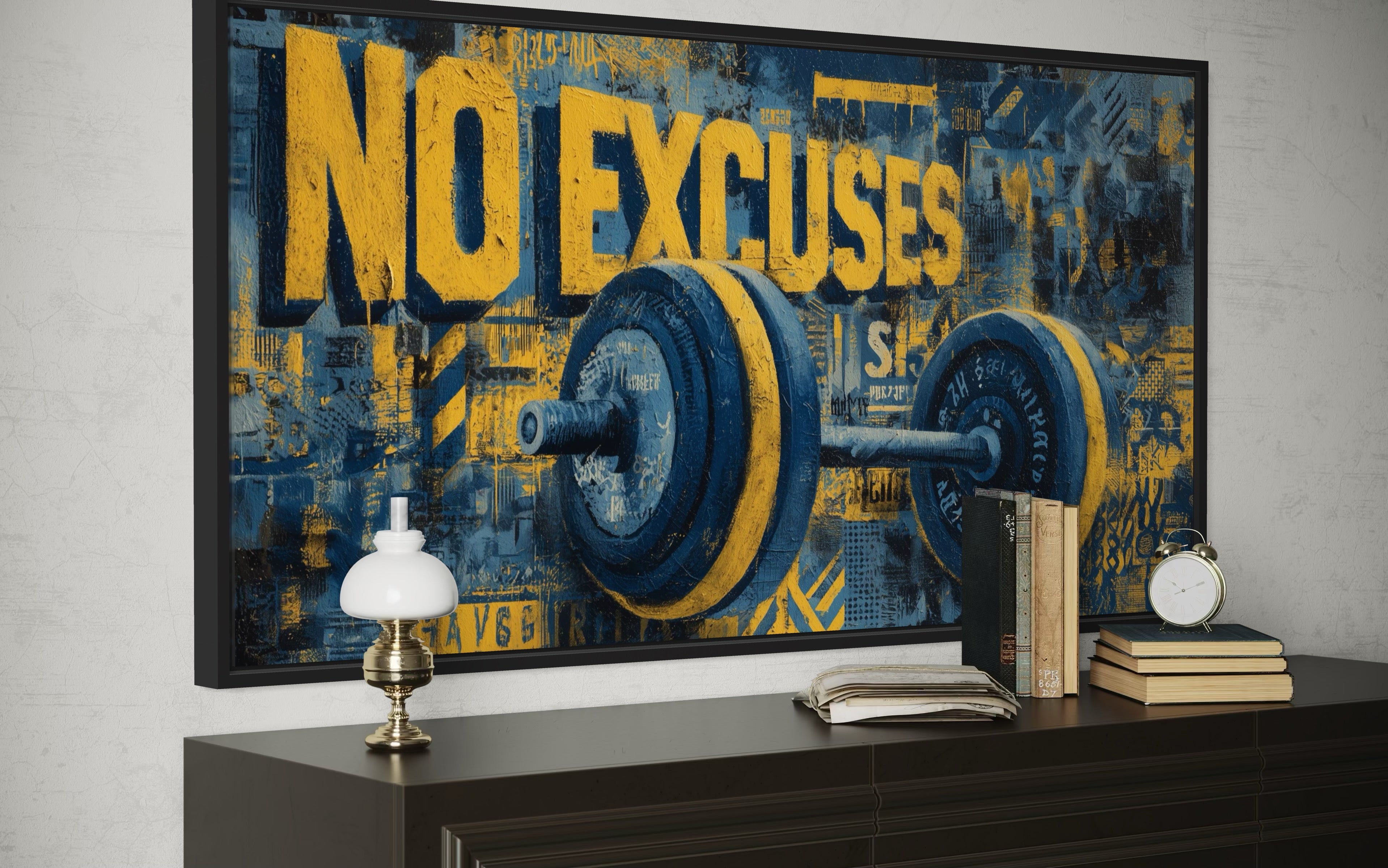 Dumbbell Graffiti Art: No Excuses Motivational Gym Wall Art – Wall